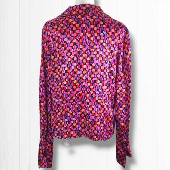 I.e. Women's Colorful Dotted Long Sleeve Button Down 100% Silk Blouse Size 12 - Picture 8 of 14